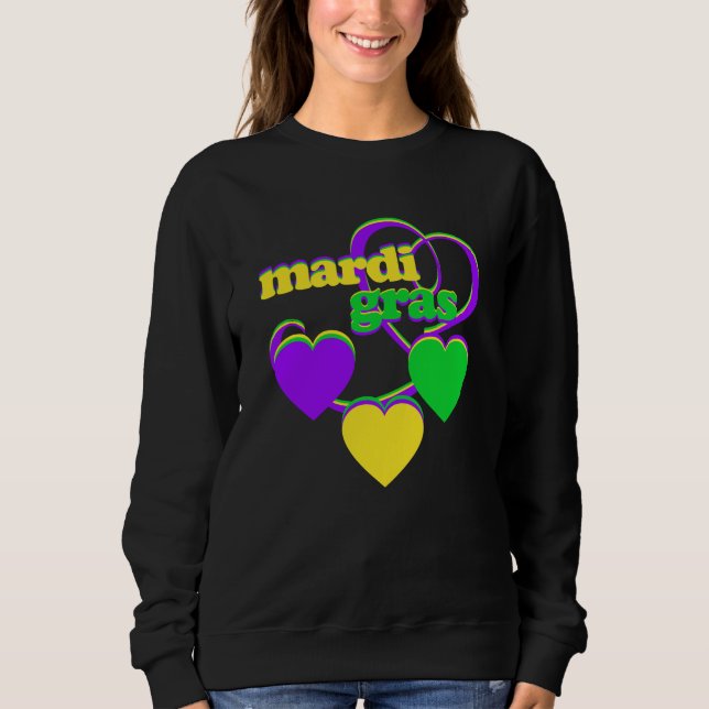 Sweatshirt Mardi Gras Purple Jaune Vert Coeur mignon Carnaval (Devant)