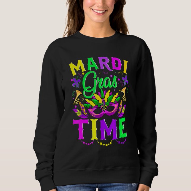 Sweatshirt Mardi Gras Time Feathered Krewes Mask Mardi Gras (Devant)