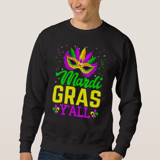 Sweatshirt Mardi Gras Yall Carnival Mask Beads Costume New Or (Devant)