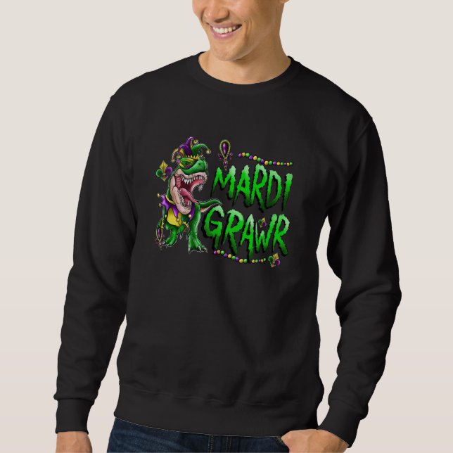 Sweatshirt Mardi Grawr Rex Dinosaur Mardi Gras Bead Boys Kids (Devant)
