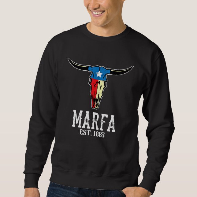 Sweatshirt Marfa Texas Bull Longhorns Crâne Texan Drapeau Art (Devant)