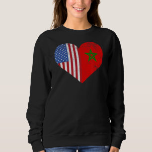 Sweatshirt Marocain Américain Drapeau Coeur Maroc Usa