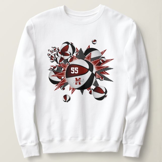 Sweatshirt maroon noir équipe couleurs filles basket étoiles (Design devant)