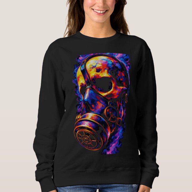 Sweatshirt Masque de gaz crâne psychédélique tourbillon de fl (Devant)