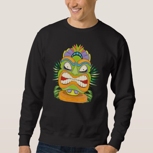 Sweatshirt Masque Tiki Statue de fête polynésienne Luau Hawaï (Devant)