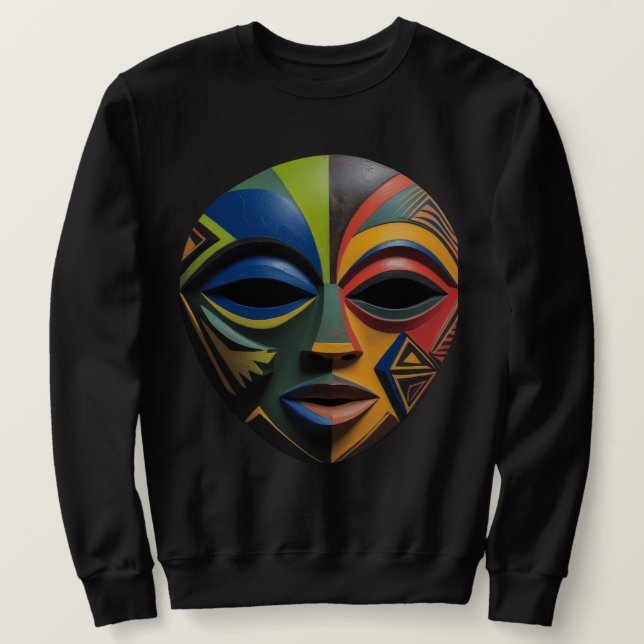 Sweatshirt Masque tribal africain Cubisme Abstrait  (Design devant)