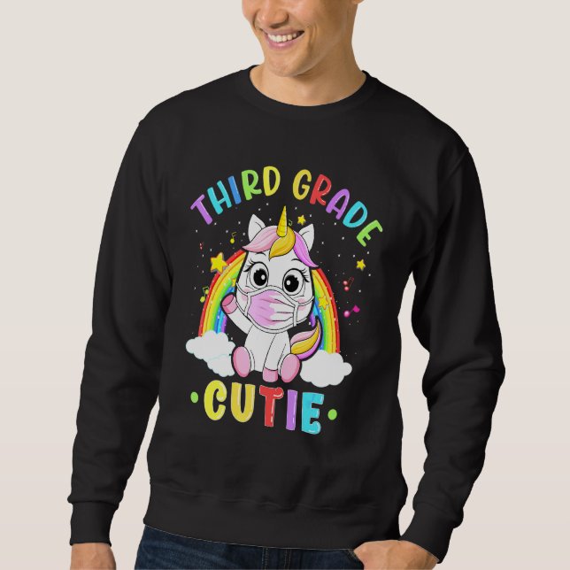 Sweatshirt Masque Unicorne Cutie De Troisième Année De Retour (Devant)