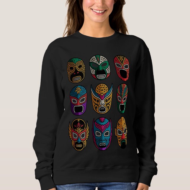 Sweatshirt Masques Rétro de Lucha Libre de Lutte Libre (Devant)