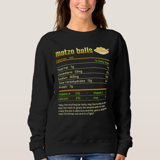 Sweatshirt Matzo Balls Nutrition Facts Jewish Hanoukka Christ (Devant)