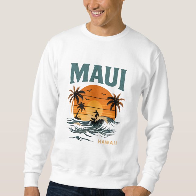 Sweatshirt Maui Surf Vibes - Retro Hawaii Sunset Design (Devant)