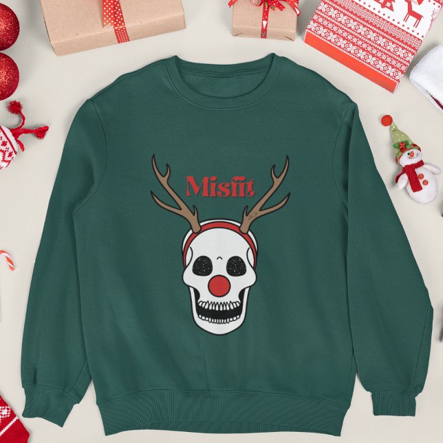 Sweatshirt Mauvais ajustement Red Nose Reindeer Crâne Noël (Créateur téléchargé)