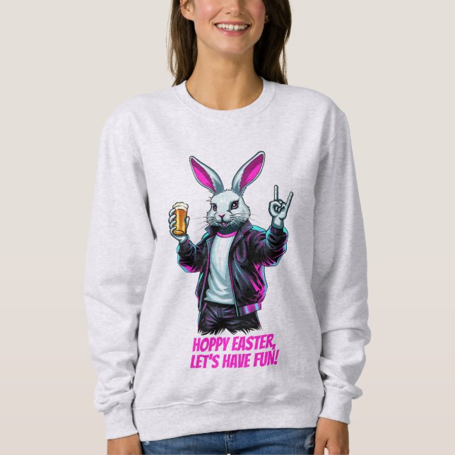 Sweatshirt Mauvais Lapin De Pâques ! Pâques chanceuses, amuso (Devant)
