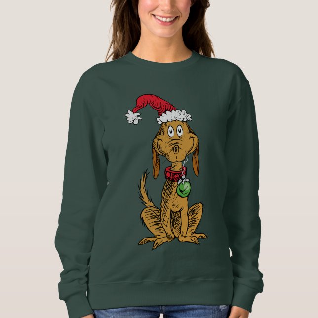 Sweatshirt Max le chien avec un chapeau de Père Noël (Devant)