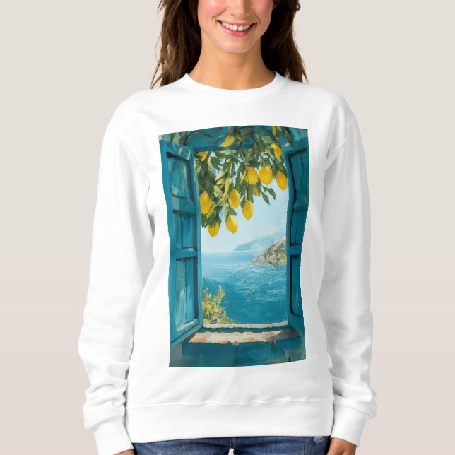 Sweatshirt Mediterranean Window View Printable Art – Coastal  (Devant)
