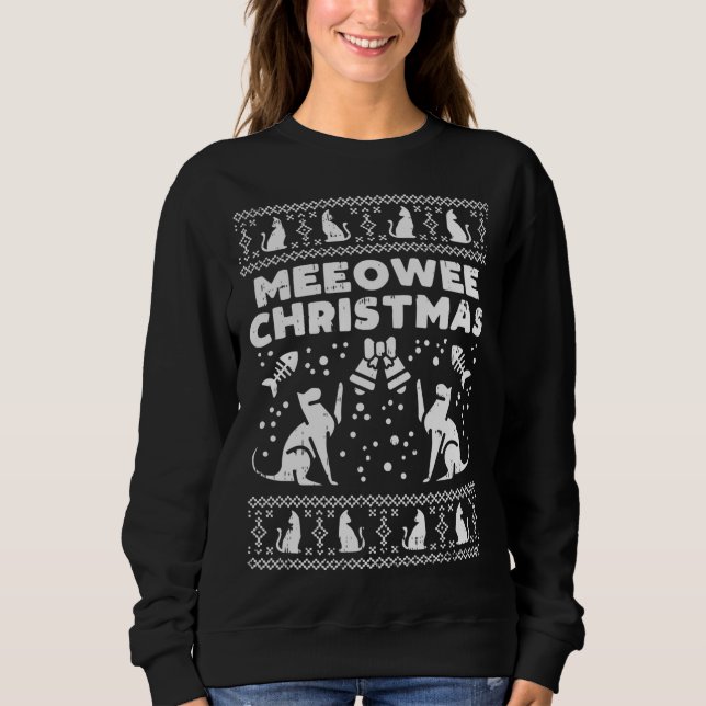 Sweatshirt Meeowee Noël laid Sweater Noël Chat de Noël (Devant)