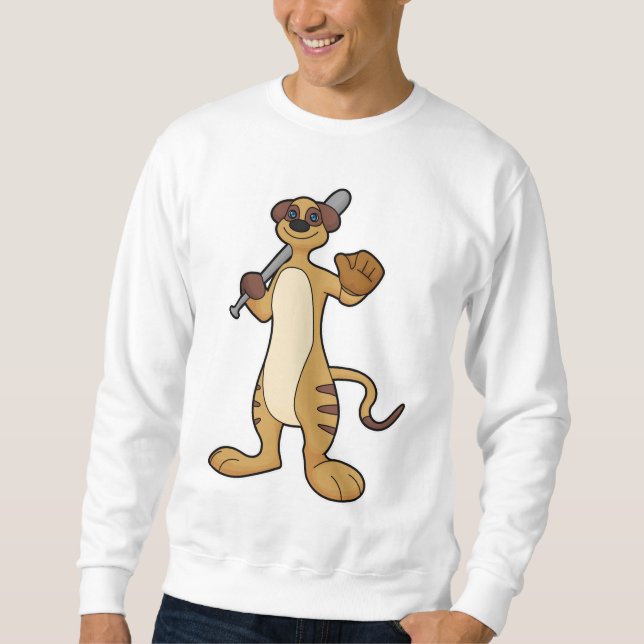 Sweatshirt Meerkat comme joueur de baseball avec batte de bas (Devant)