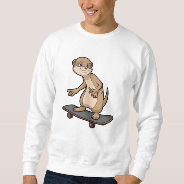Sweatshirt Meerkat comme Patineur avec Skateboard (Devant)