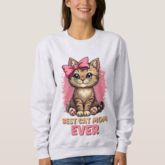 Sweatshirt Meilleur Chat Maman Jamais, Drôle Tabby Mère Chat (Devant)
