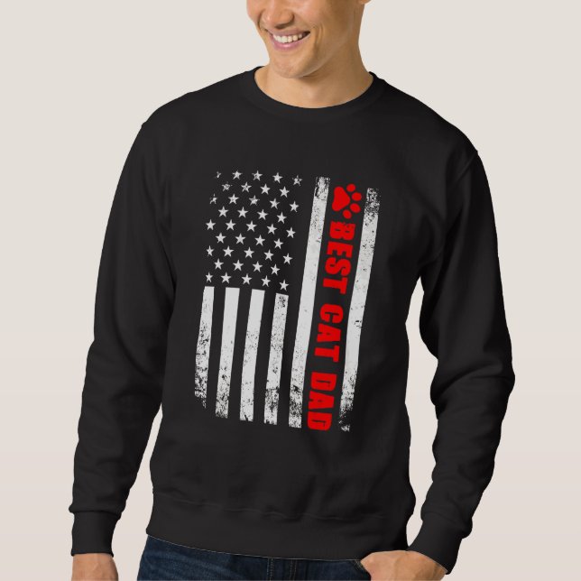 Sweatshirt Meilleur Chat Papa Jamais Drapeau Américain Fun Ch (Devant)