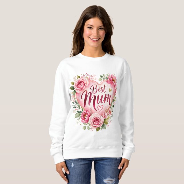 Sweatshirt Meilleure Maman Aquarelle Fleur de cœur Design (Devant entier)