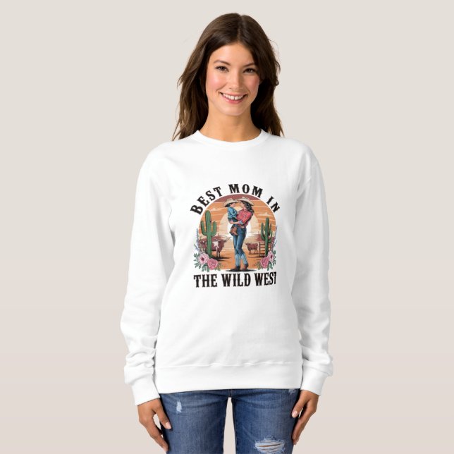 Sweatshirt Meilleure maman dans le Far West Retro Cowgirl cad (Devant entier)