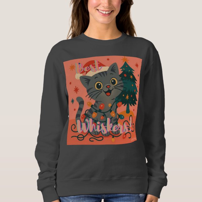 Sweatshirt Meilleures moustaches ! Drôle de chat de Noël (Devant)