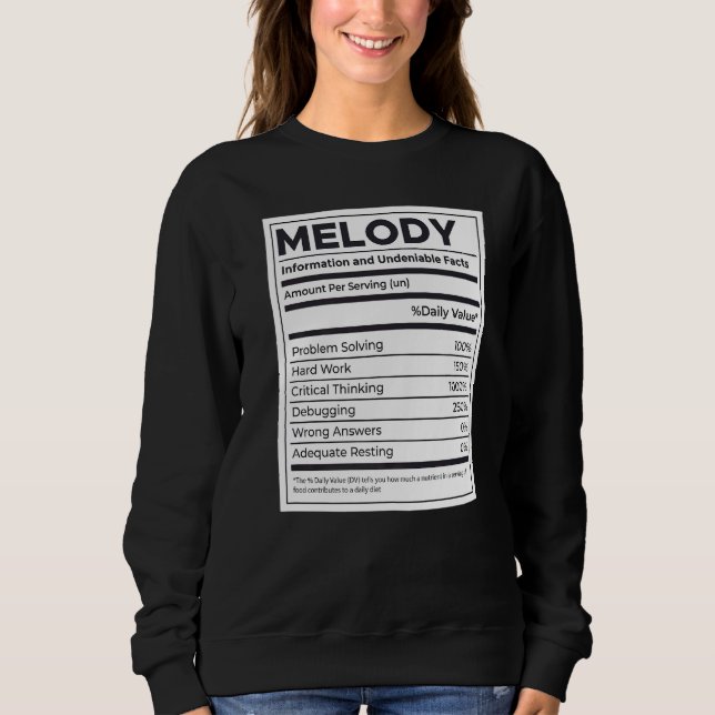 Sweatshirt Mélodie Information sur la nutrition Problème Réso (Devant)