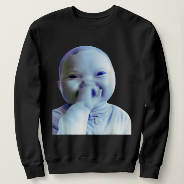 Sweatshirt Mème bébé IA tenant rire tendance virale mème (Design devant)