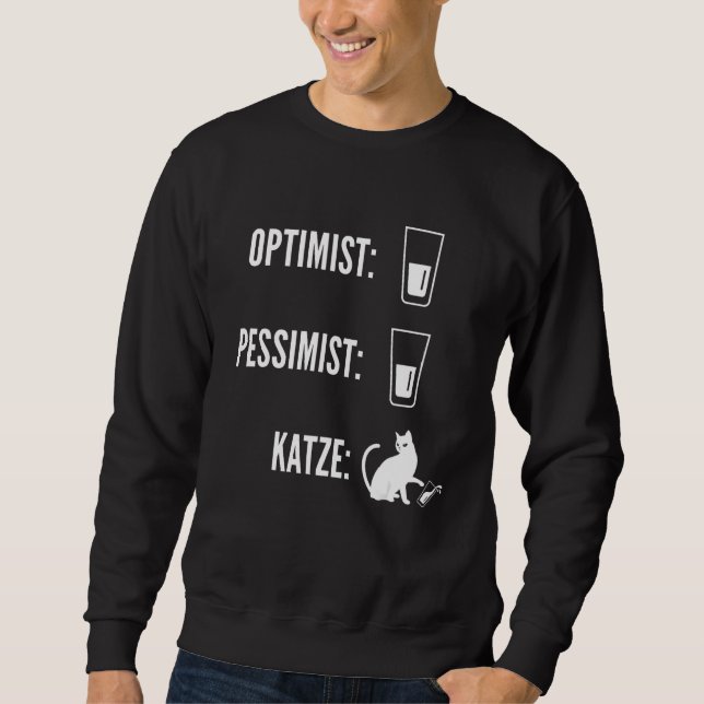Sweatshirt Mème de chat Cat Optimist Pessimist Glass demi-ple (Devant)