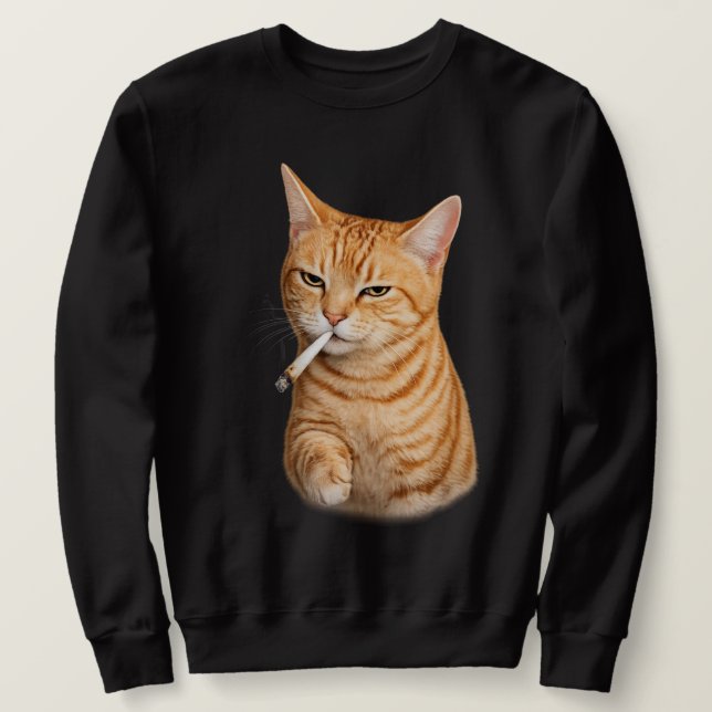 Sweatshirt Mème de chat drôle et cool qui fume une cigarette (Design devant)
