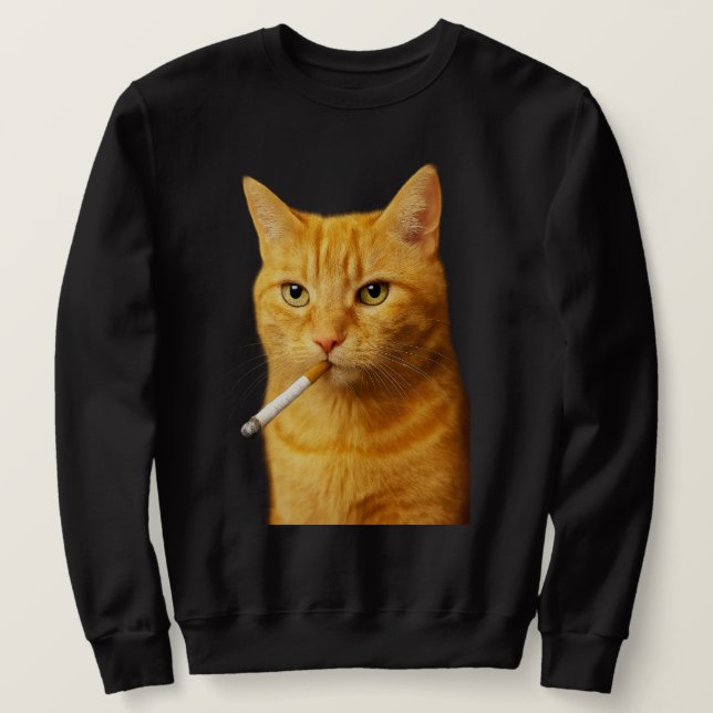 Sweatshirt Mème de chat stupide cool drôle chat fumant cigare (Design devant)