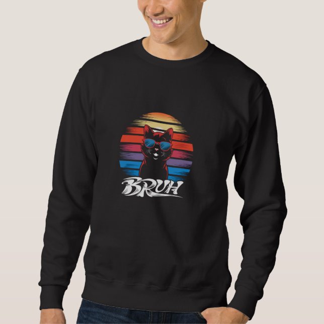 Sweatshirt Mème drôle dire Bruh avec Cat Salutations Ados Bo (Devant)
