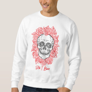 Sweatshirt Memento Mori ! Crâne et Roses, main tirée