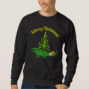 Sweatshirt Mens Alligator Gator With Xmas Tree Holiday Merry