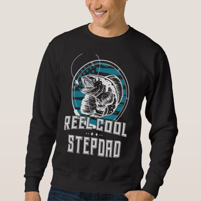 Sweatshirt Mens Pour Fête des pères Reel Cool Stepdad Pêche (Devant)