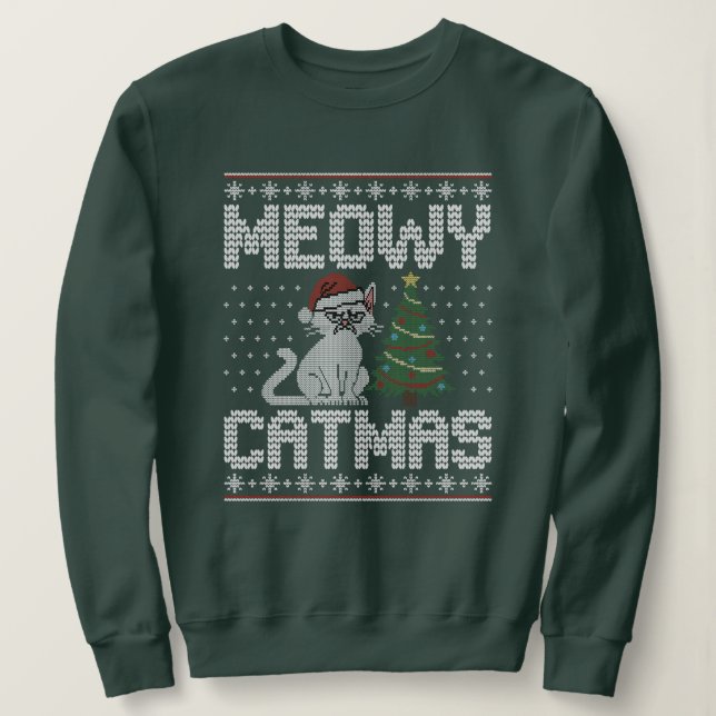 Sweatshirt Meow Catmas - Chat de Noël tricoté laid (Design devant)