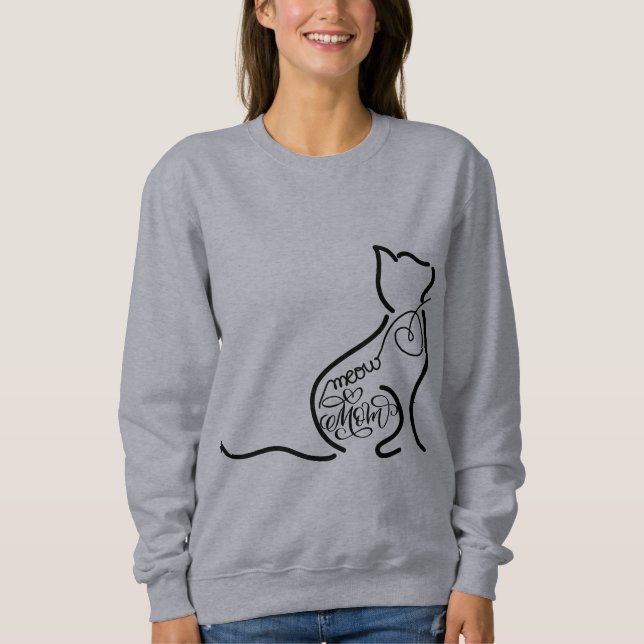 Sweatshirt Meow Mom ; Stylish Fashion line art chat maman (Devant)