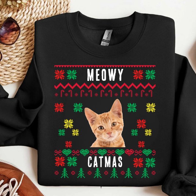 Sweatshirt MeowChristmas Custom Cat Photo Vilain Noël (Créateur téléchargé)