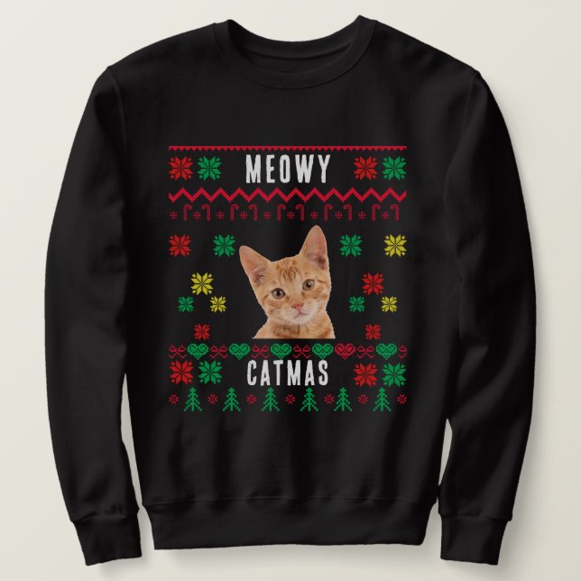Sweatshirt MeowChristmas Custom Cat Photo Vilain Noël (Design devant)