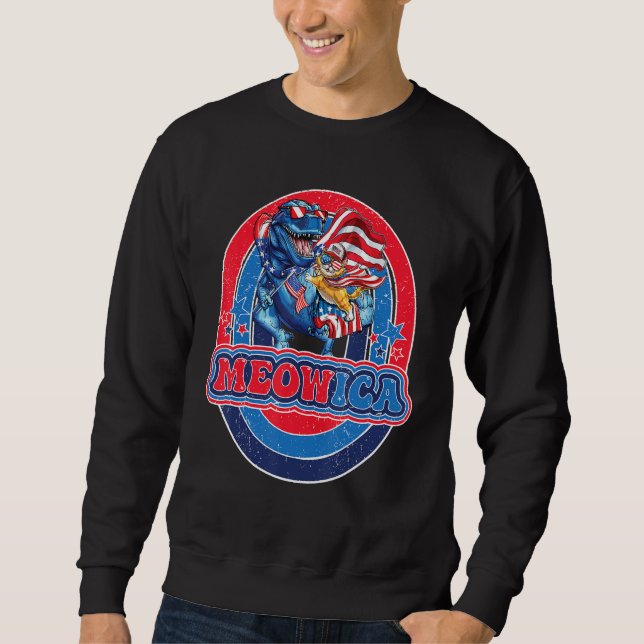 Sweatshirt Meowica Cat T Rex Dinosaur 4th Of July American Fl (Devant)