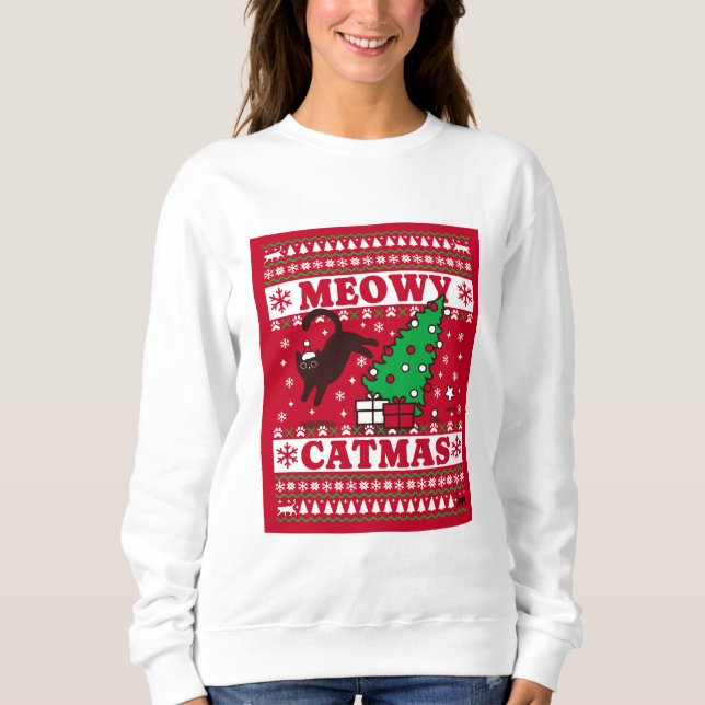 Sweatshirt Meowy Catmas Conception de vacances - Festive et a (Devant)