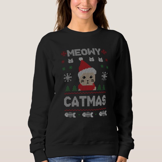 Sweatshirt Meowy Catmas laide pull Noël (Devant)