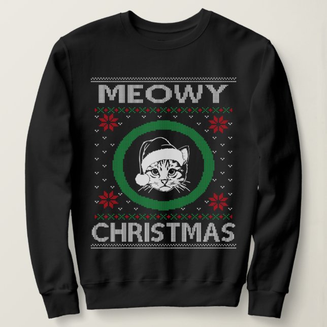 Sweatshirt Meowy Christmas Cat Ugly Sweater pour les fêtes (Design devant)