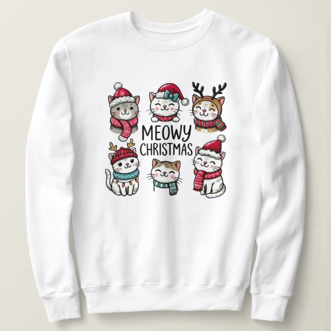 Sweatshirt Meowy Christmas Funny Amoureux des chats (Design devant)