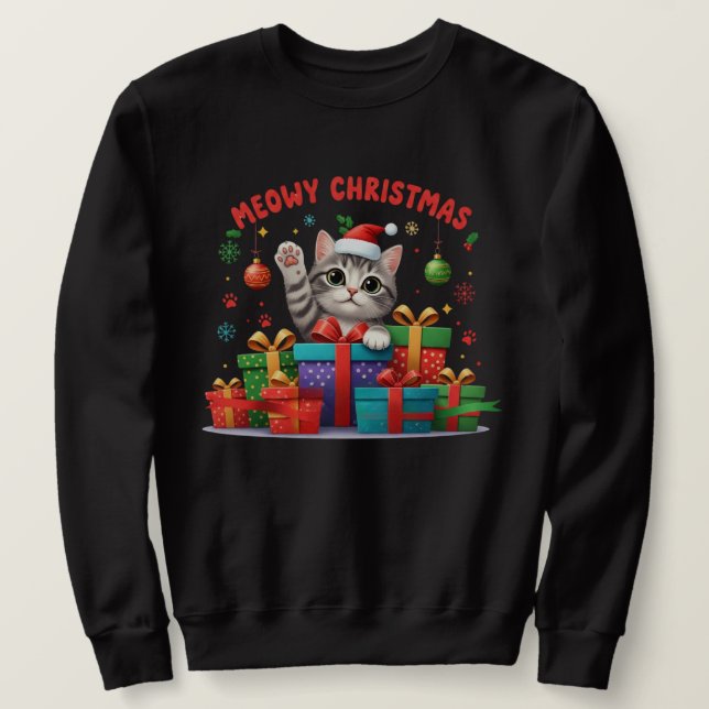 Sweatshirt Meowy Christmas Gift Cat – Cute Holiday T-Shirt (Design devant)