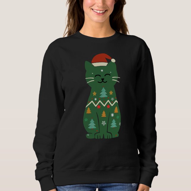Sweatshirt Meowy Christmas Xmas Lights Black Cat (Devant)