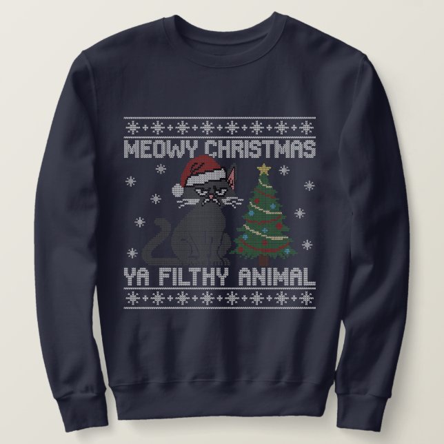 Sweatshirt Meowy Christmas Ya Filthy Animal - Ugly Christmas  (Design devant)
