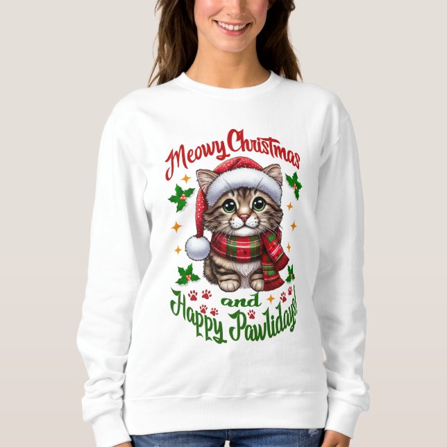 Sweatshirt Meowy Noël Et Joyeux Pawlidays Salutations (Devant)