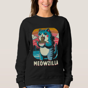 Sweatshirt Meowzilla Cute Chat Ramen Bowl Retro Japon Coucher