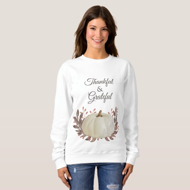 Sweatshirt Merci et Grateful Citrouille Brown Feuilles (Devant entier)